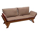 DEGAMO Garten - Liegesofa Tirol 202cm mit klappbaren Seitenlehnen, Eukalyptusholz, mit Wendeauflage rot beige, FSC®-Zertifiziert, Innen und Außen