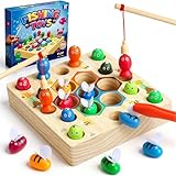 COOLJOY Magnetisches Angelspiel Spielzeug ab 2 Jahre Montessori 2 in 1 Magnetische Spielzeuge Holzspielzeug, Junge und Mädchen Montessori Spielzeug ab 2 3 Jahre
