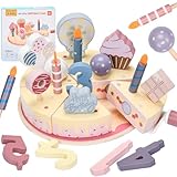 XULIERUX Holzgeburtstagstorte Kinderküche Zubehör, Kombinierbare Trennbare Geburtstagstorte Spielzeug, Spielküche Zubehör, Kinder Geburtstagstorte, Für 2,3,4,5 Jährige Mädchen Und Jungen