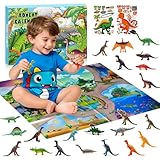 JJKOL Dinosaurier Adventskalender 2025 Kinder Jungen Mädchen, Dino Adventskalender 2025 Dinosaurier Spielzeug für Kinder ab 3-12 Jahre, mit 24 Dinosaurierarten 2 Aufkleber und 1 große Karte