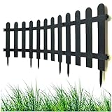 Rasenkante Gartenpalisade Kunststoff, Gartenzaun Friesenzaun Zierzaun Set 3m (10x30cm), Beeteinfassung Beetumrandung Beetbegrenzung Blumenbeet Umrandung Mähkante, Garten Deko (Schwarz)