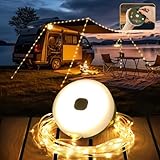 FOMYHEARD 10M Camping Lichterkette Aufrollbar, 3 in 1 Outdoor Lichterkette mit 9 Beleuchtungsmodi, Tragbare Wasserdicht LED Lichterkette Außen, USB Aufladbar Campinglampe für Camping, Hof und Wandern