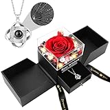 FAYODO Ewige Rose mit Ich Liebe Dich Halskette Damen,Echte Konservierte Blumen Rosenbox Geschenke für Frauen Mama Frau Valentinstag Muttertag Geburtstags Jubiläum（leuchtendes Rot）
