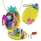 Polly Pocket GKJ64 - Ananas-Taschen-Schatulle, tragbar, mit 8 lustigen Funktionen, den kleinen Puppen Polly und Lila, 2 Zubehörteilen und Stickerbogen; Spielzeug für Kinder ab 4 Jahren