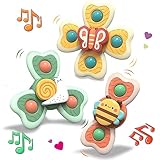 Saugnapf Spielzeug Baby, 3 Stück Baby Spielzeug ab 3 Monate, Sicheres Badewannenspielzeug Baby, Reisespielzeug, Sensorik Spielzeug Baby, Spinner mit Saugnapf, Tischspielzeug Baby Saugnapf (Fashion)