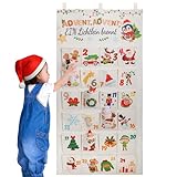 DPKOW Deutsch 24 Adventskalender zum Befüllen aus Stoff 2023, Adventskalender Wandteppich Hängend zum Wand Tür Deko Weihnachten Kalender Stoffbeutel für Kinder Selbstbefüllen, mit 24 Taschen