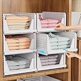 SNSLXH 5 Pack Stapelbar Schrank Kleiderschrank Organizer, Multifunktionale & Faltbare Schrank Organizer für Bad Küche Kleiderschrank Lagerung, Platzsparende Schrank Schublade aufbewahrungsbox, Weiß