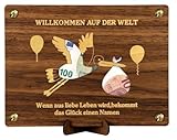 Giftota Geschenke zur Geburt Holz, Baby Geschenk Mädchen Junge, Babyparty Geschenk, Geburt Taufe Geldgeschenke Verpackung mit Geburtskarte