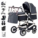 Daliya® NEOMOVE 3in1 Kinderwagen, Buggy & i-Size Babyschale | Alu-Rahmen | Reisekinderwagen & Sportwagen | Großer Einkaufskorb | Stadt & Gelände (Gold-Dunkelgrau)