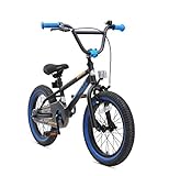 BIKESTAR Kinderfahrrad für Mädchen und Jungen ab 4-5 Jahre | 16 Zoll Kinderrad Kinder BMX Freestyle | Fahrrad für Kinder Schwarz & Blau | Risikofrei Testen
