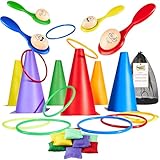 KreativeKraft Outdoor Spiele für Kinder Set Kindergeburtstag Spiele für Draußen Party Wurfspiele Gartenspiele Eierlauf Spiel Sackhüpfen Ringe (4-in-1-Set)