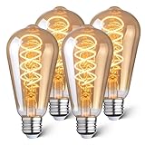 LED Deko Glühbirne E27, 1800K 4W Vintage Edison Birne, ST64 Bernstein Glas, Dimmbar, Retro Filament Design, Ideal für Cafè, Bar & Dekorative Beleuchtung, 4er Pack
