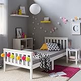 Homestyle4u 1416, Holzbett 90x200 mit Lattenrost Weiß Bett Bettgestell Kinderbett Kiefer Massivholz