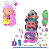 Polly Pocket Puppen & Spielset mit Tieren und 13 Accessoires, 2-in-1 Affenmama und Baby, tragbare Tasche und Tierspielzeug, HWP04