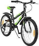 Actionbikes Kinderfahrrad Arrow - 20 24 Zoll - Kinder Fahrrad für Mädchen und Jungen - Von 6-12 Jahren - 6 Gänge - V-Brake Bremse - Schutzblech v. und h. - Kinderrad (Schwarz Grün)