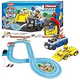Carrera FIRST PAW PATROL On the Double 2,9 m Rennstrecken-Set, 2 ferngesteuerte Fahrzeuge mit Chase und Rubble, mit Handregler und Streckenteilen, Spielzeug für Kinder ab 3 Jahren
