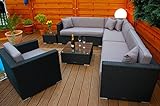 Ragnarök-Möbeldesign PolyRattan Lounge DEUTSCHE Marke - EIGNENE Produktion - 8 Jahre GARANTIE Garten Möbel incl. Glas und Polster (schwarz) Gartenmöbel