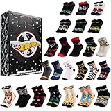 Get Trend Hot Wheels Socken Adventskalender Kinder 2025, 24 Paar, 27-32, Bequem & Weich, Countdown Weihnachten Kalender, Gamer Geschenke für Jungs (Schwarz Hot Wheels)