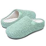 WateLves Damen Hausschuhe mit Memory Foam Rutschfest Winter Warme Faux Pelz Pantoffeln Weiche Flache Plüsch Slippers im Herbst und Winter für Drinnen und Draussen (Grün, 40/41 EU)