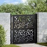 Myheimly Gartentor Stahl, Zauntor, Outdoor Tor, Eisentor, Sicherheitstor, Einfahrtstor, Metall Zauntor, Gartentor Metall,Stahl/Schwarz,Blätterdesign,105 x 106 cm