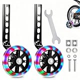 Stützräder für Kinderfahrräder,Hilfsräder für Kinderfahrräder,Mute Flash Räder mit Verstellbarem Fahrradstabilisator Kit für 12,14,16,18,20 Zoll Kinder Singlespeed Fahrrad Schwarz
