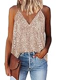 AirMood Frauen Sexy V-Ausschnitt Sparkle Shimmer Tank Westen Pailletten Tops Las Vegas Disco Pailletten Tank, Gold, M