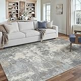 PureCozy Abstraktes Teppich Wohnzimmer 160x230cm rutschfest Kurzflor Kunstwolle Schlafzimmer Teppich Waschbar Minimalistisch Bettvorleger Teppiche Blau-Grau für Wohnzimmer Schlafzimmer Bereich Dekor