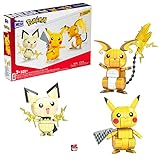 MEGA Pokémon Pikachu Evolution Trio - Bauset mit beweglichen Pichu-Entwicklungen, beeindruckende Fähigkeiten, für Kinder ab 6 Jahren, GYH06