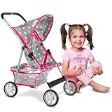 Kinderplay Puppenwagen, Puppen Buggy Kinderwagen, Buggy mit Anschnallgurt und Einkaufsnetz - Babyspielzeug, Modern, Leichtgängiger Räder und weichem Soft-Griff, KP0280S