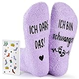Jadive Schwangerschaft Geschenk Socken ICH BIN SCHWANGER Werdende Mama Geschenk Lustig Geschenke für Werdende Mütter Schwangere Verkünden Weihnachtsgeschenke(Hellviolett,Korallenvlies)