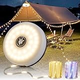 Camping Lichterkette Aufrollbar, 4-in-1 Tragbare Wiederaufladbare LED Lichterkette mit 8 Beleuchtungsmodi, Schnelle Lagerung,USB-Aufladung,10M Wasserdichte Zeltleuchten für Wandern Weihnachten,Schwarz