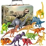 Gondola Dinosaurier Spielzeug Set für Kinder 3-5, 5-7, 8+ Jahre Alt - 12 Stück Dinosaurier Figuren, Dino Spiel Set mit T-Rex & Brachiosaurus - Geschenk für Junge & Mädchen mit Metall-Aufbewahrungsbox