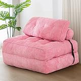 MAXYOYO Faltbares Schlafsofa umwandelbarer Schlafsessel mit Kissen, Matratze mit Rückenstütze, tragbarer Stuhl-Bett-Komfortable Bodensofa-Lounge für Wohnzimmer Schlafzimmer, Rosa