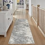 PureCozy Waschbarer Abstraktes Teppich 60x180 cm, Teppichläufer Flur Blau-Grau rutschfest für Wohnzimmer Schlafzimmer Balkon LäUfer KüChe Esszimmer BüRo Flach, Indoor Modern Weicher Kurzflor Carpet