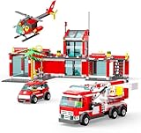 QLT QIAOLETONG City Feuerwehr Spielzeug Klemmbausteine 3in1 Baustein,City Feuerwehr Mit Hubschrauber/Feuerwehrauto/Geschenk für Kinder Jungen Mädchen Alter 6-11+ Jahren 774PCS