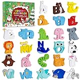 Adventskalender 2025 Kinder,Holz Alphabet Tier Puzzles für Kleinkinder,52 Stück ABC Animal Letter Matching Spiel,24-Tage Weihnachts Countdown mit Holz Tierpuzzles und Lernspielzeug für Jungen,Mädchen