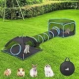 Pawaboo Katzen Zelt mit Tunnel, 3 in 1 Spleißen Outdoor Katzengehege, Faltbar Tragbar Laufgitter für Katzen Kätzchen Innen & Außen, Inklusive 1 Haustier Laufstall + 1 Haustier Zelt +1 Haustiers Tunnel