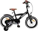 AMIGO Explorer - Kinderfahrrad - 14 Zoll - mit Handbremse, Rücktritt, Lenkerpolster und Stützräder - ab 4-5 Jahre - Schwarz/Weiss