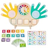 Montessori Lernspielzeug für Kinder ab 3 4 5 6 Jahren, Kinder Mathe Lernspielzeug aus Holz, Pädagogisches Vorschulspielzeug, Mathe Spielzeug mit Uhr, Zahlen & Karten, Geschenk für Mädchen Jungen