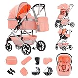 Zkiprm Kinderwagen 3 in 1 Kombikinderwagen Reisesysteme mit Babyschale, bis 22 kg, Zusammenlegbar Buggy, Aluminium Rahmen, Moskitonetz/Regen Abdeckung/Mama Tasche Enthalten, 0-4 Jahre Rosa