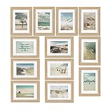 bomoe 12er Bilderrahmen Set Ocean – Fotorahmen Collage für 13x18 cm Bilder Holzbilderrahmen mit Passepartout - Bilder Collage Fotorahmen aus Holz & Kunststoffglas - Fotowand Bilder Set Eiche
