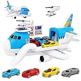 m zimoon Transport Flugzeug Spielzeug, Transportflugzeug 4 Autos + 1 Hubschrauber Set, Junge und Mädchen, Kinder
