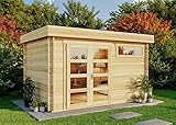 Gartenhaus Leandro-28 mit Fußboden aus Holz, Gerätehaus 394x268, 8,64 m², 28 mm Wandstärke - Naturbelassen