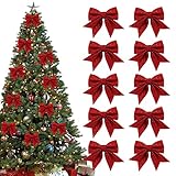 Shining She 10 Stück Rote Schleifen Weihnachten Glitzer Weihnachtsbaum Schleifen Weihnachtsbaumschmuck für Familienfeiern Party Dekoration für Weihnachten Urlaub Hochzeit Feierlichkeiten