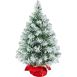 Yaheetech Künstlicher Weihnachtsbaum, Tannenbaum Schnellaufbau inkl. Christbaum-Ständer, Christbaum Weiss Schnee für Tisch, Büro