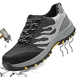 PHMNZIP Arbeitsschuhe Herren mit Stahlkappe 42 Arbeit Schuhe Männer Sicherheit Sneaker Turnschuhe Sportlich Schutzschuhe für Kinder Junge Grau