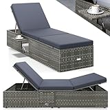Casaria® Sonnenliege mit Klapptisch 7cm Auflagen Wetterfest Gartenliegen 400kg Belastbar Gartenmöbel Liegestuhl Polyrattan Grau Anthrazit 200x58cm