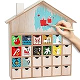 BRUBAKER Adventskalender zum Befüllen mit 24 Schubladen - Wiederverwendbarer DIY Weihnachtskalender zum Bemalen, Basteln und Selbstgestalten - Blanko Weihnachtshaus - 33,3 cm Höhe