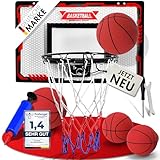 VALENESS® Mini Basketballkorb Indoor [für Tür & Wandmontage] - Kleiner Basketball Korb mit Dunk-Funktion, 4 Bällen, Pumpe & Befestigungszubehör - für Kinder & Erwachsene