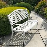 Lazy Susan Rose Metall-Gartenbank | 2-Sitzer wetterfeste Aluminium-Gartenbank | Gussaluminium, rostfrei | 3 Jahre Garantie (Weiß)